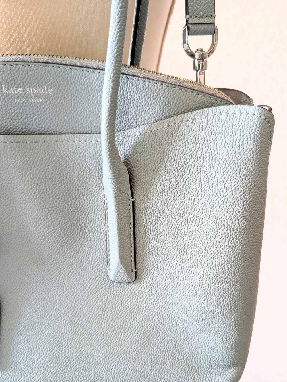 Kate Spade Light Blue Pebbled Leather Tote Purse with Crossbody Strap